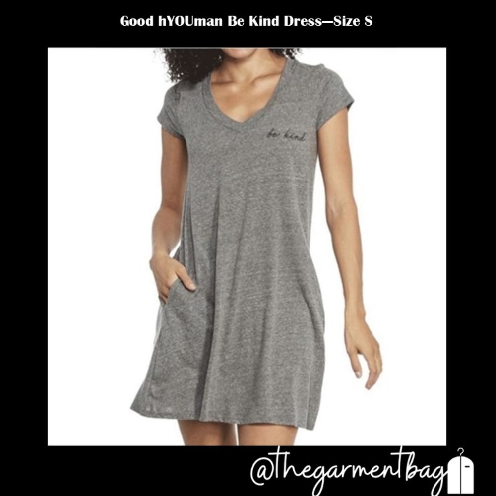 Good hYOUman Be Kind Grey V Neck T-Shirt Dress - Size S